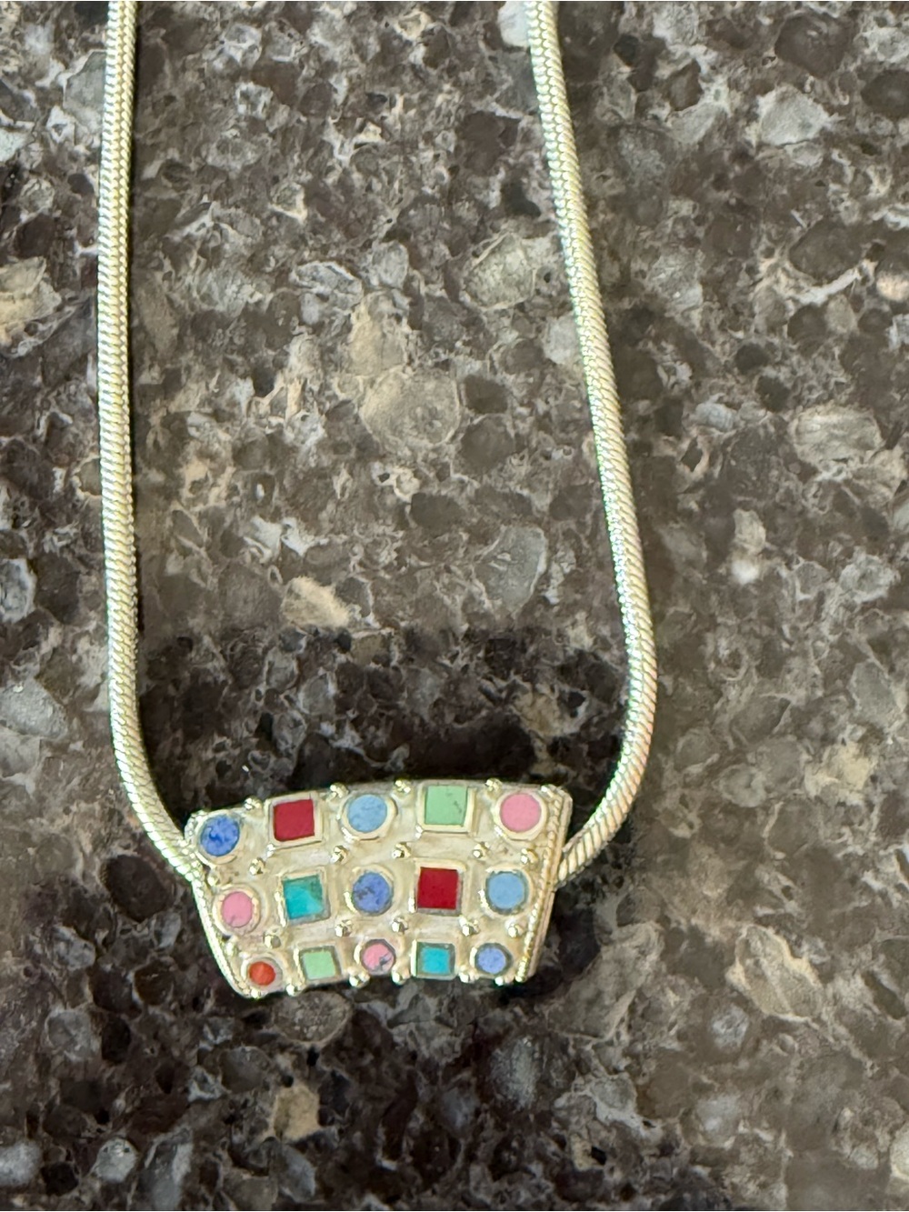 Sterling silver Multicolor Stone Pendant Necklace - Women Jewelry